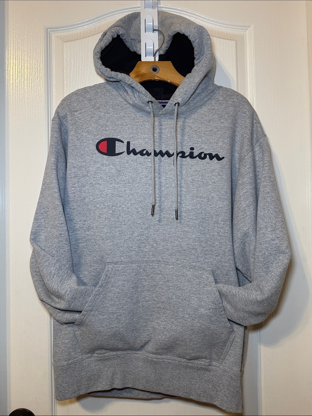 Champion PowerBlend Oxford Heather Grey Pullover Hoodie Size Medium EUC